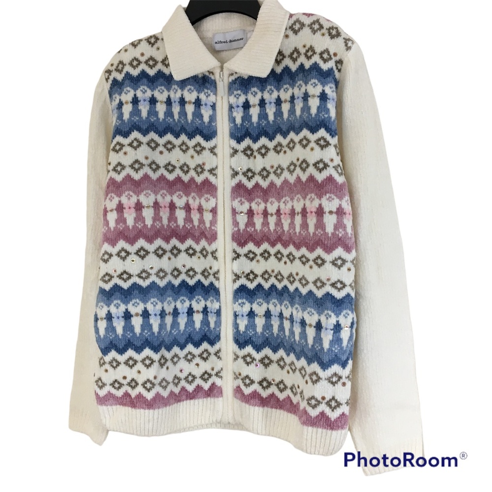 Alfred Dunner Chenille Full Zipper Sweater Size Medium NWT